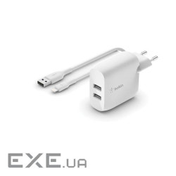 Зарядний пристрій Belkin Home Charger 24W DUAL USB 2.4A, Lightning 1m, white (WCD001VF1MWH)