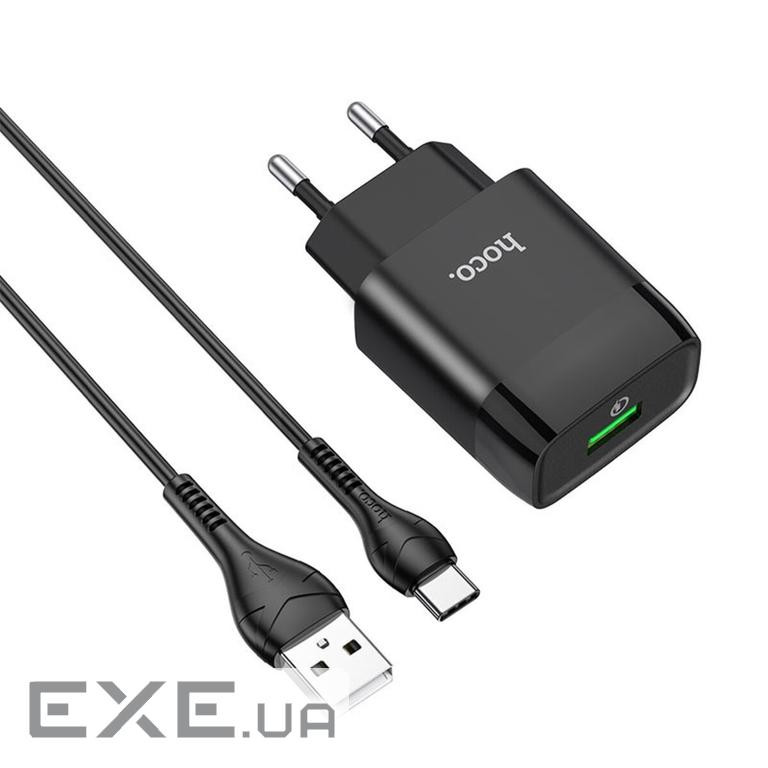 Зарядний пристрій HOCO C72Q Glorious USB QC3.0 + cable USB to USB-C 18W Black (6931474732545)