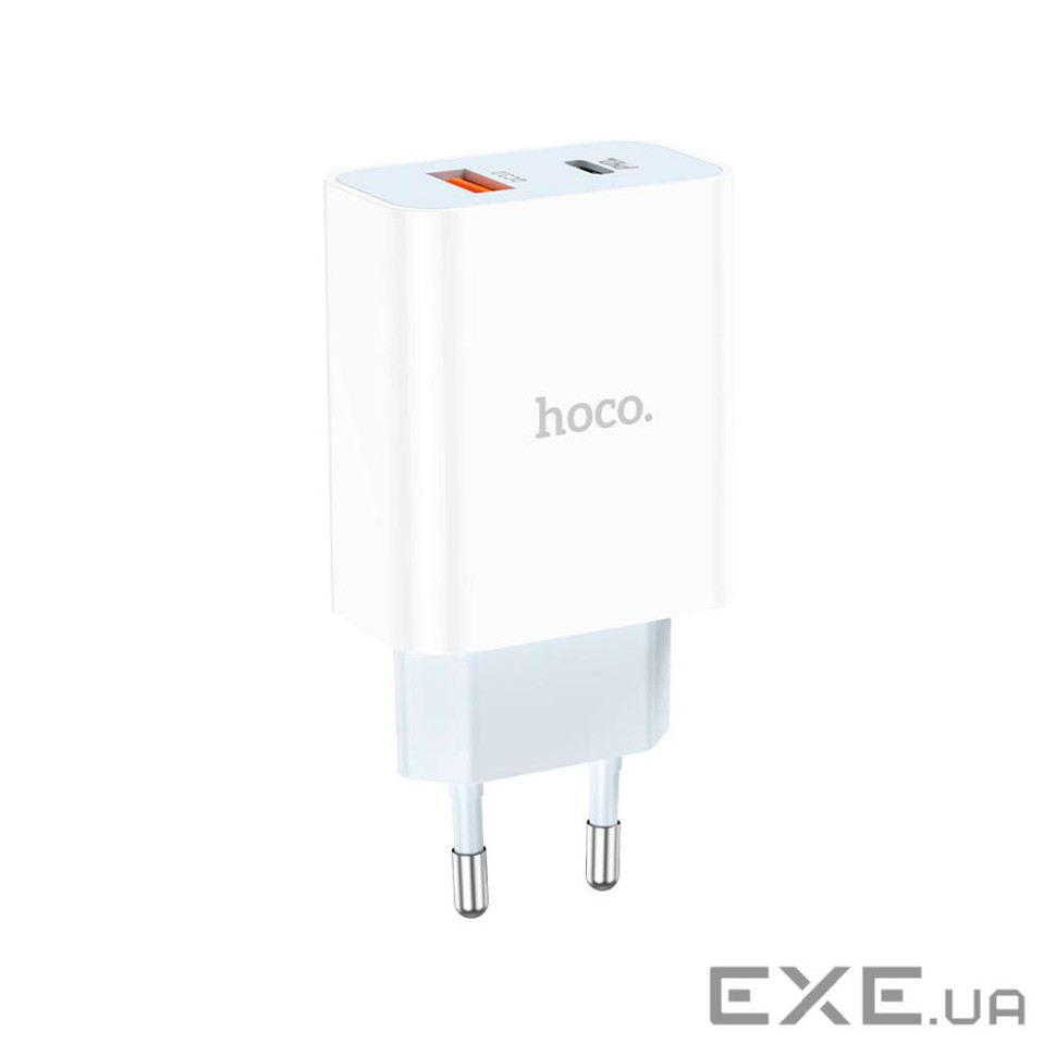 Зарядний пристрій HOCO C97A 1xUSB-C PD20W + 1xUSB QC3.0 White (6931474766076)