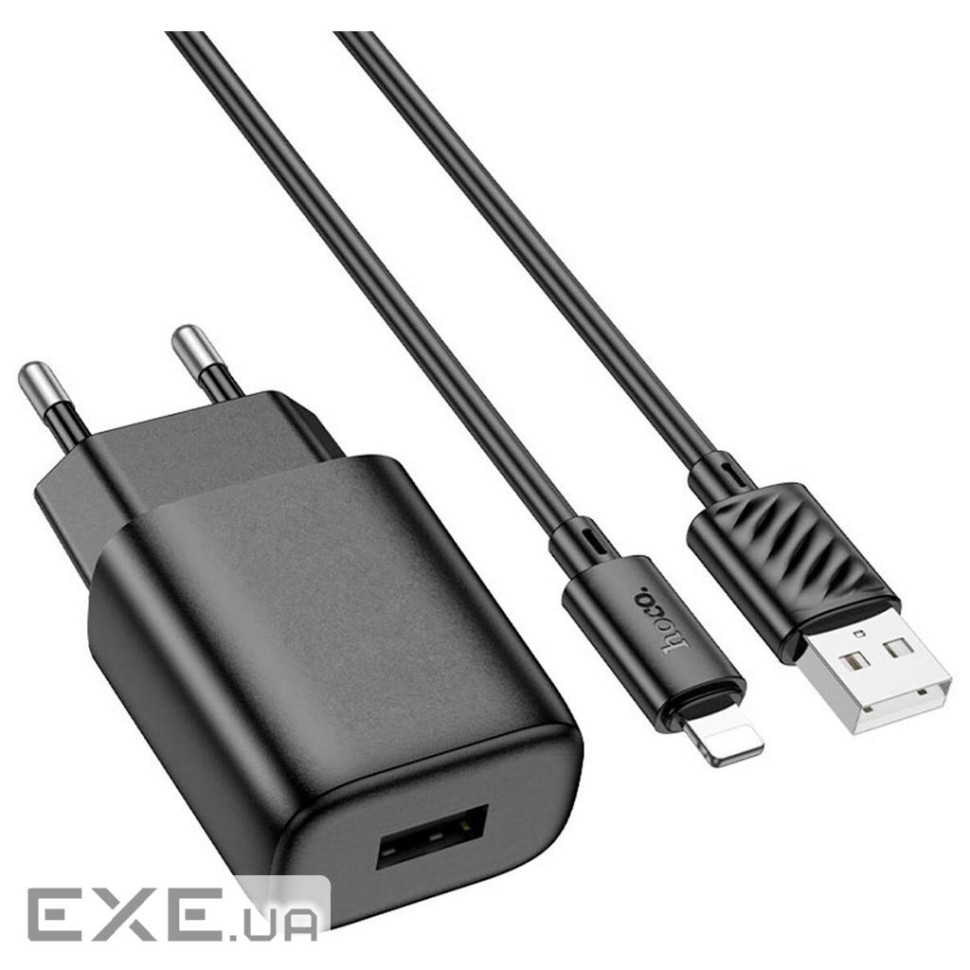 Зарядний пристрій HOCO C134A Solid USB + cable USB to Lightning Black (6942007621311)