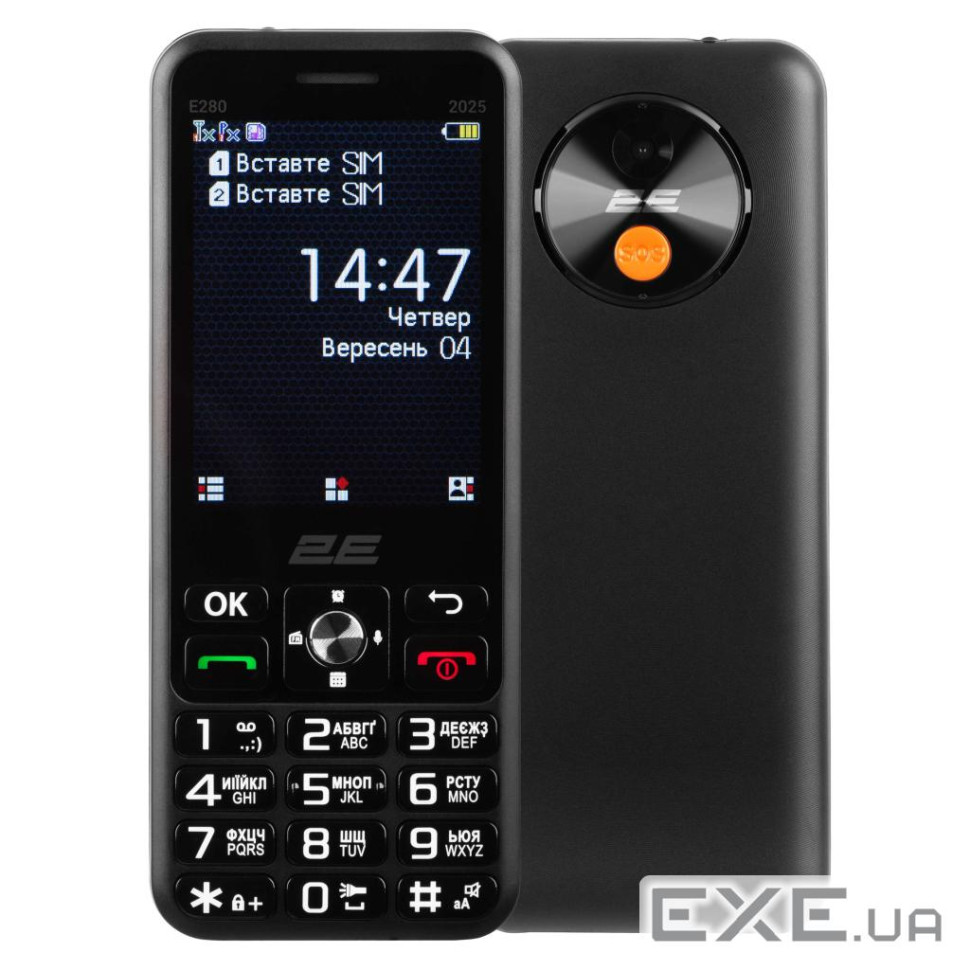 Мобільний телефон 2E E280 2025 2.8 2SIM, 2x1500мА год, чорний + Батарея (794300868957)