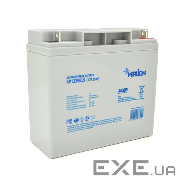 Батарея для ДБЖ 12В 20Ач Merlion AGM GP12200L5, 12V 20Ah, ШхДхВ 181х76х 168, White