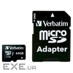 Карта пам'яті VERBATIM microSDXC Premium 64GB UHS-I Class 10 + SD-adapter (44084)