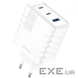 Зарядний пристрій PROOVE Speed Surge Gan 65W 1xUSB-A, 2xUSB-C, PD3.0, QC3.0 White (WCSS60120002)