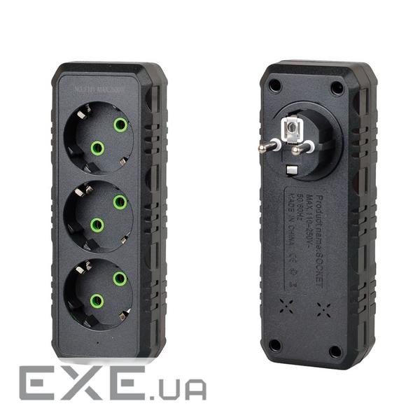 Розетка трійник із заземленням F101-Black, 3 розетки, 2500W, 10A, 110-250V~Max, Blister , 2500W, 10A, 110-250V~Max, Blis