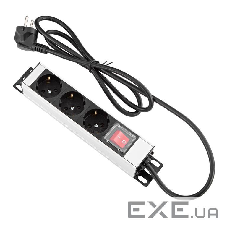 Пристрій розподілу електроживлення MIRSAN 10, 1U, блок 3хShuko, вимикач, вилка (MR.10PRZ1U3O.SC.01) (MR.10PRZ1U3O.SC.01)