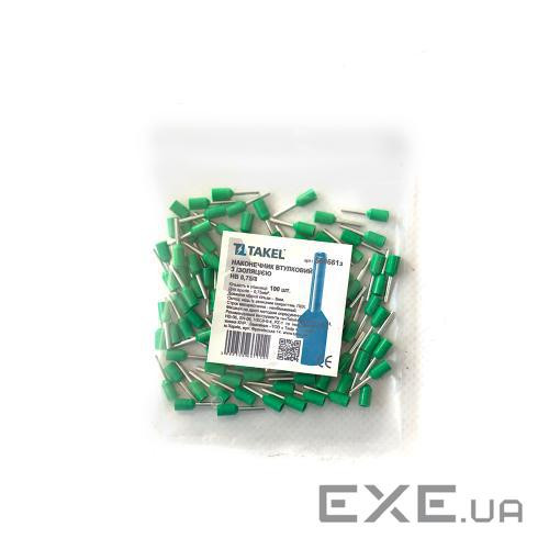 Наконечник втулковий штирьовий з ізоляцією 0.75мм кв.100шт зелений (087438)