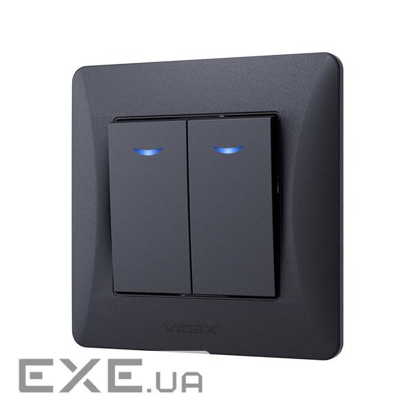 Выключатель Videx BINERA 2кл с подстветкой черный графит (VF-BNSW2L-BG)