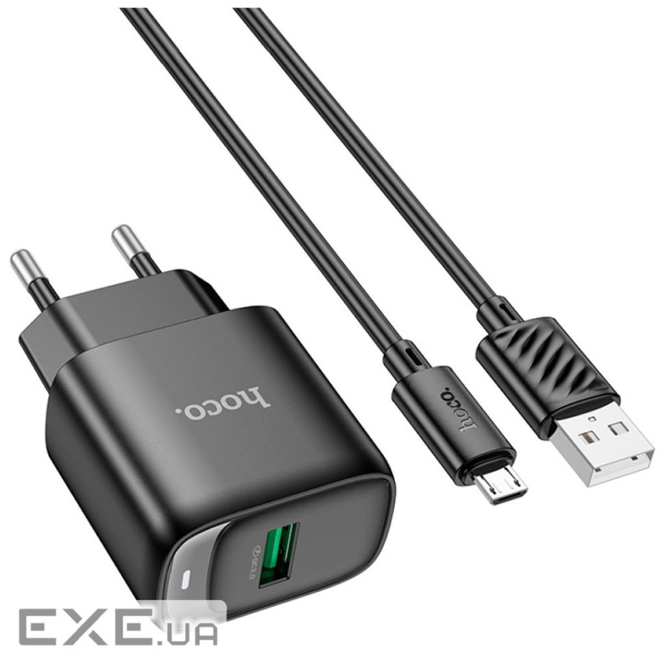 Зарядний пристрій HOCO C140A Smart USB QC3.0 + USB to cable Micro Black (6942007627801)