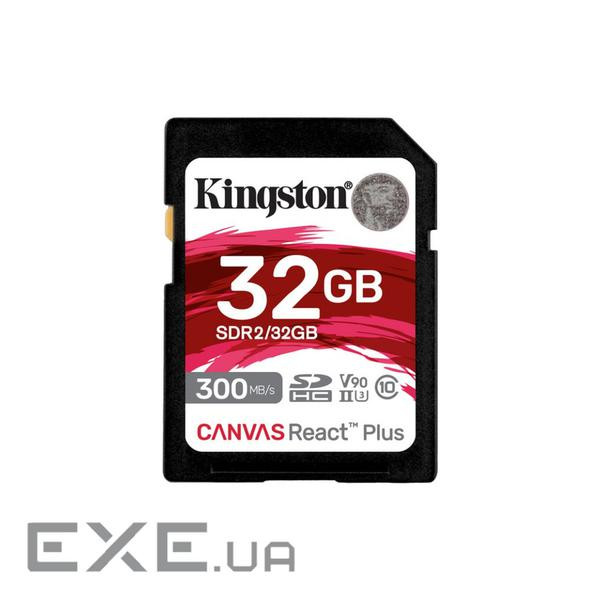 Карта пам'яті Kingston 32GB Canvas React Plus SDHC UHS-II 300R/260W U3 V90 (SDR2/32GB)