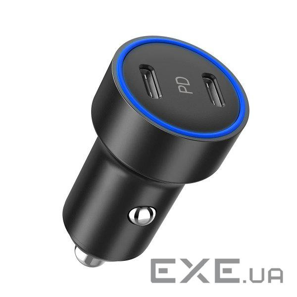 Автомобільний зарядний пристрій, 2 USB-C, 40Вт, PD, чорний (С0054-BK) 0054-BK)