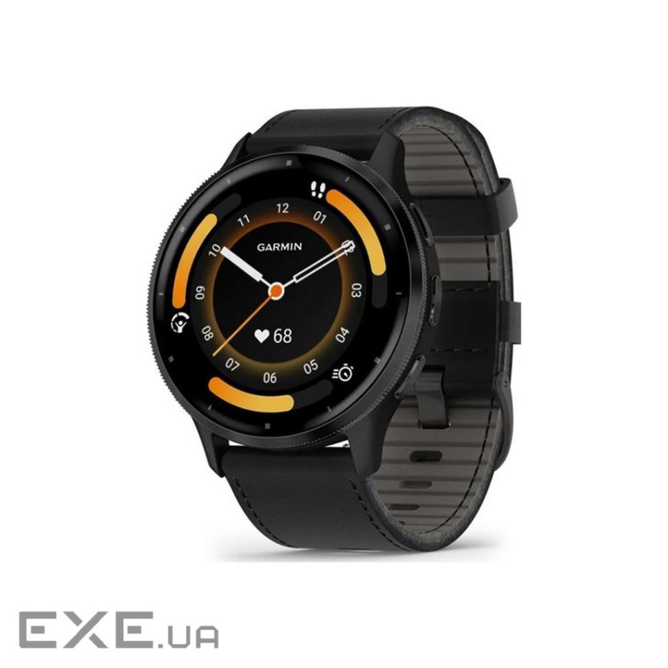 Смарт-годинник Garmin Venu 3, Black + Slate, Leather, GPS (010-02784-52)