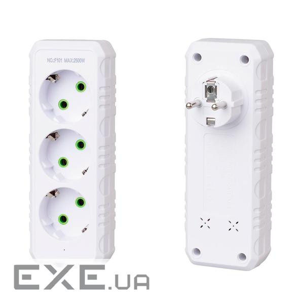 Розетка трійник із заземленням F101-White, 3 розетки, 2500W, 10A, 110-250V~Max, Blister , 2500W, 10A, 110-250V~Max, Blis