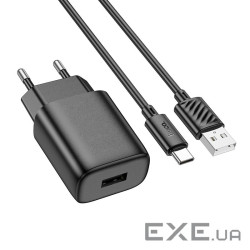 Набір СЗУ 110-240V HOCO C134A 1xUSB+ кабель Type-C, 2.4A, 1м кабель, Black, Blist (HOCO C134A / TcB)