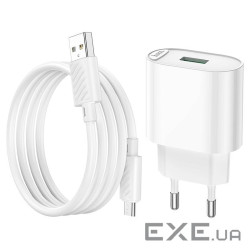 Набір СЗУ 110-240V HOCO C109A 1xUSB+ кабель Micro, 3.0A, кабель 1м, White, Blister (HOCO C109A / MW)