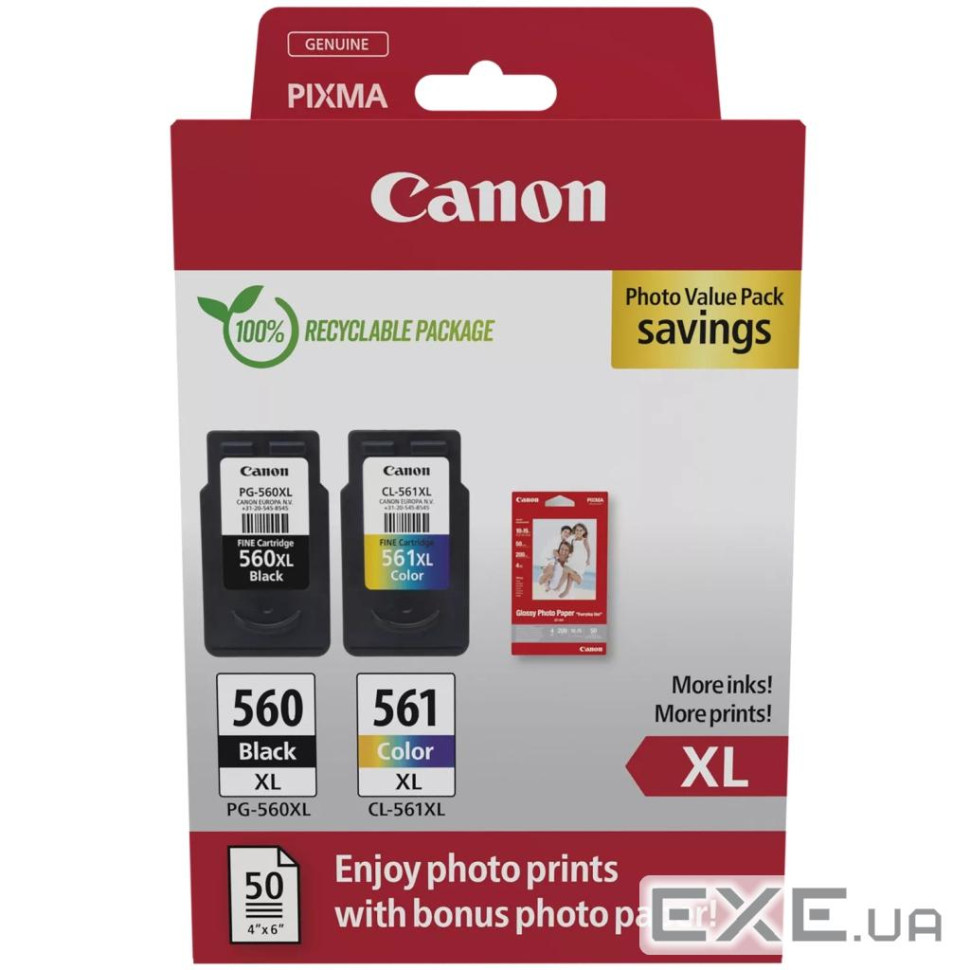 Картридж Canon PG-560/CL-561 XL BK+Color + Photo Paper, Value Pack (3712C008)