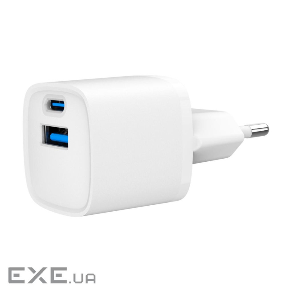 Зарядний пристрій Gembird 1xUSB-C PD20W + 1xUSB QC3.0 white (TA-UC-PDQC20-W-01)