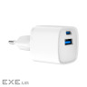 Зарядний пристрій Gembird 1xUSB-C PD20W + 1xUSB QC3.0 white (TA-UC-PDQC20-W-01)