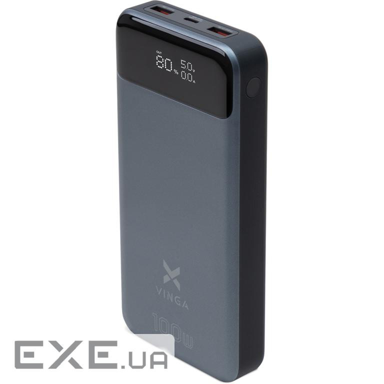 Батарея універсальна Vinga 30000 mAh 100W Display VA Grey (Li-Ion) (VPBB30100)