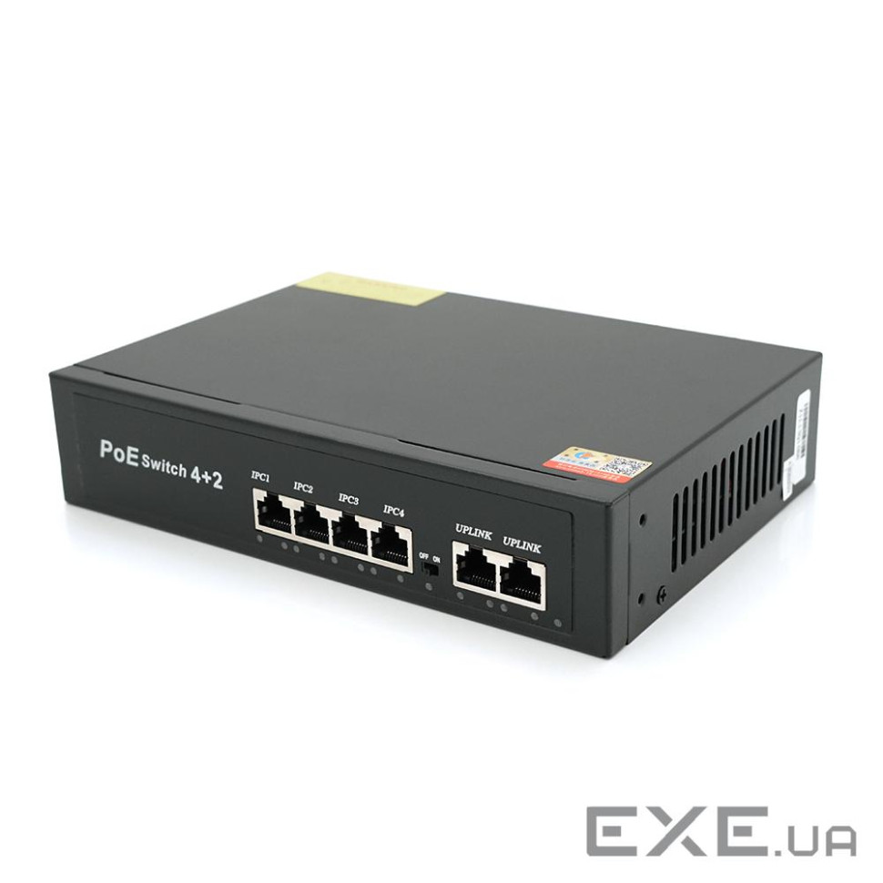 Комутатор POE 48V з 4 портами POE 100Мбіт + 2 порт Ethernet (UP-Lin (YG1006 48V з 4 портами)
