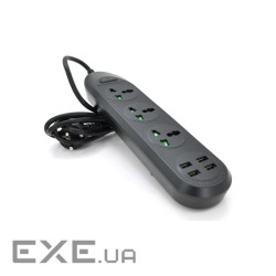 Мережевий фільтр ТВ-Т16mini, 3 розетки + 4 USB, 2 м, перетин 3х0,75 мм, 3000W, (ТВ-Т16mini-Black)