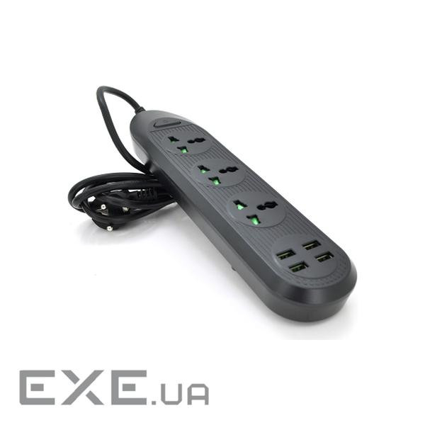 Мережевий фільтр ТВ-Т16mini, 3 розетки + 4 USB, 2 м, перетин 3х0,75 мм, 3000W, (ТВ-Т16mini-Black)