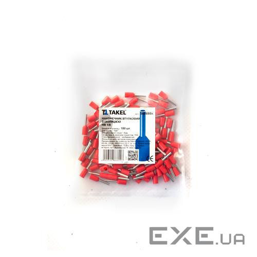 Наконечник кабельний штирьовий втулковий з ізоляцією 1мм.кв червоний 100шт (087445)