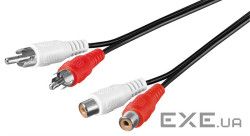 Кабель аудіо-подовжувач RCA 2x2 M/F 2.5m,плаский Nickel,чорний (84.00.7074-1) (84.00.7074-1)