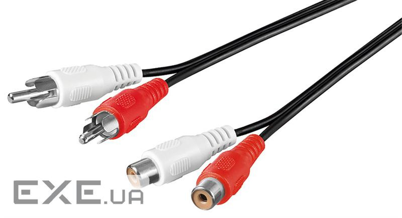 Кабель аудіо-подовжувач RCA 2x2 M/F 2.5m,плаский Nickel,чорний (84.00.7074-1) (84.00.7074-1)