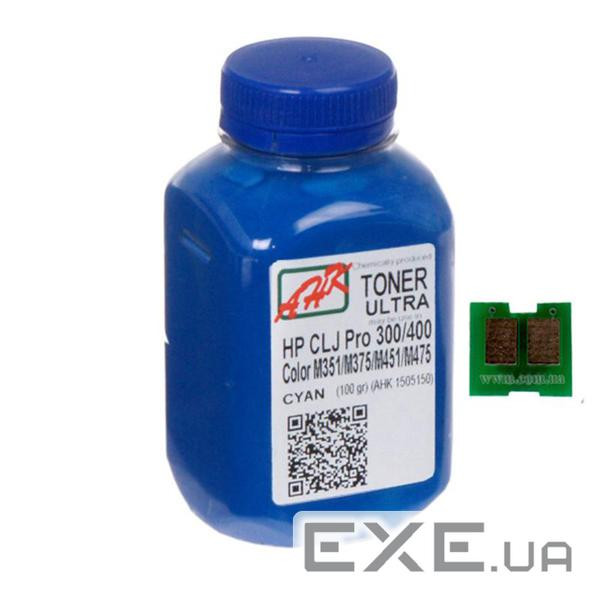 Тонер HP CLJ Pro 300/400/M475 100г Cyan +chip AHK (1505162)