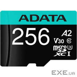 Карта пам"яті microSDXC, 256Gb, ADATA Premier Pro, Class10 UHS-I U3 V30 A2, (AUSDX256GUI3V30SA2-RA1)