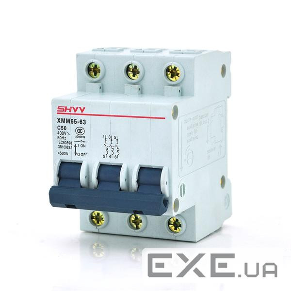Автоматичний вимикач SHYY XMM65-63 3P C50, 400V (XMM653PC50)