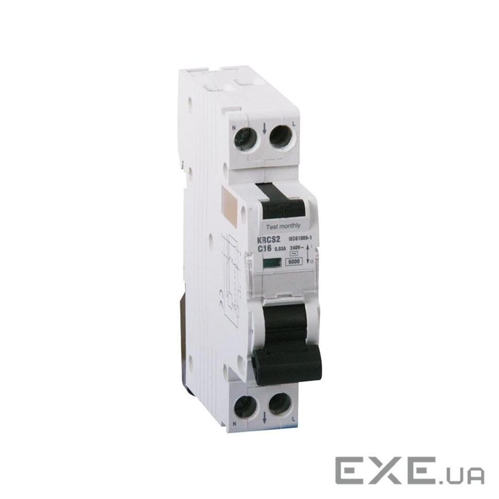 Диференціальний автоматичний вимикач ONESTO 1п+N, 25А, 30mA , тип AC/A, RCBO (KRC2)