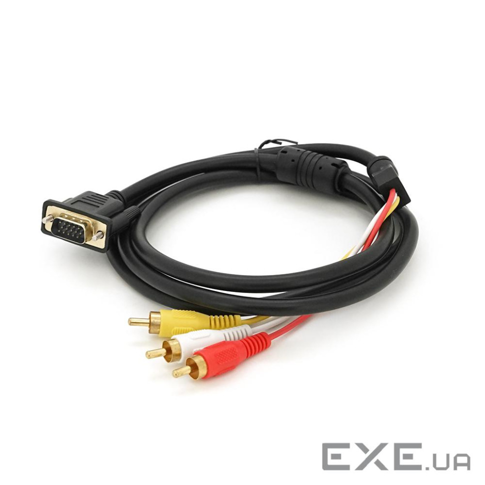 Кабель VGA (тато)-3RCA (тато) 1.5m, Black / Red, без обплетення, ОЕМ (YT43471)