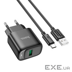 Набір СЗУ 110-240V HOCO C140A+ кабель Type-C, 1xUSB, 18W, кабель 1м, Black, Blister (HOCO C140ATB)