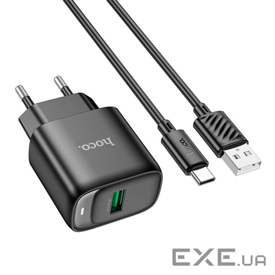 Набір СЗУ 110-240V HOCO C140A+ кабель Type-C, 1xUSB, 18W, кабель 1м, Black, Blister (HOCO C140ATB)