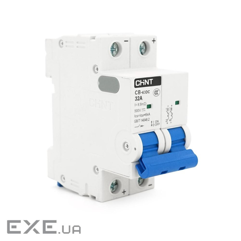 Автоматичний вимикач постійного струму CHNT CB-63DC 2P 32A, DC500V, 6kA, DIN, 86*36*49.5mm