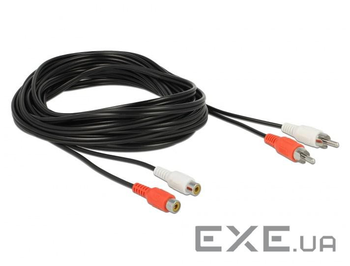 Кабель аудіо-подовжувач RCA 2x2 M / F 5.0m, Stereo Gold Cu, чорний (70.08.5807-1)