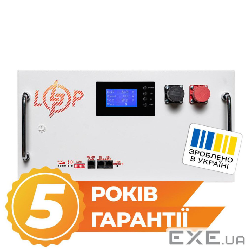 Аккумулятор LP LiFePO4 51,2V - 280 Ah (14336Wh) (BMS SP 200A/100А) RM RS485/CAN LCD WH (38155)