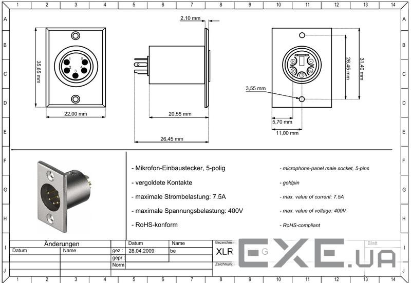 Гніздо FreeEnd-XLR 5p,/M гніздо приборне Gold,металік (75.01.1966-1) (75.01.1966-1)