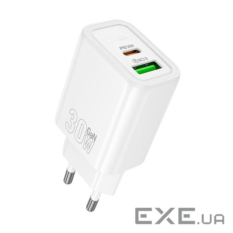 СЗУ HOCO N63 110-240V, PD30W+Q3.0, USB+Type-C, White, Box (HOCO N63W)