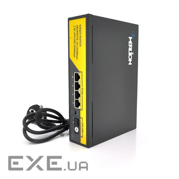 POE комутатор Merlion 4 POE 10/100 + 1Single Fiber Tx1310nm 20km + вбудований блок жи (BT-D6104FE)