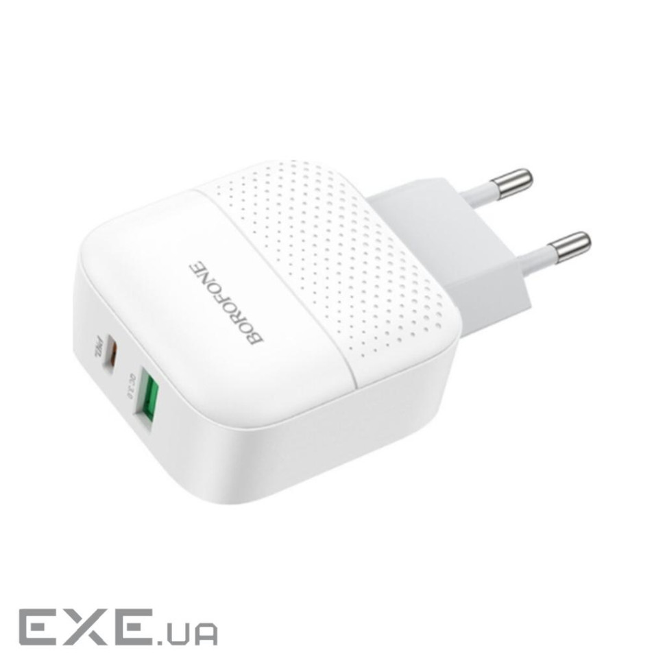Зарядний пристрій BOROFONE BA46A USB-C PD + USB QC3.0 18W white (6931474727343)