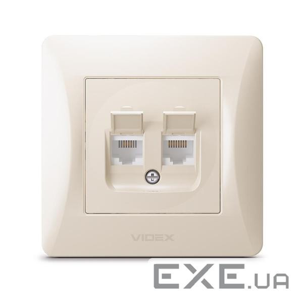 Комп'ютерна розетка Videx BINERA CAT6+CAT3 подвійна кремова (VF-BNSK2PC6TF3-CR)