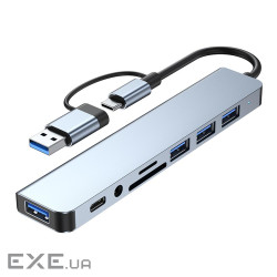 Адаптер Dynamode 8-в-1 USB-Type-C/ A to 1xType-C 2.0, 1хUSB3.0, 3хUSB2.0, 1*3.5MM audio (BYL-2218TU)
