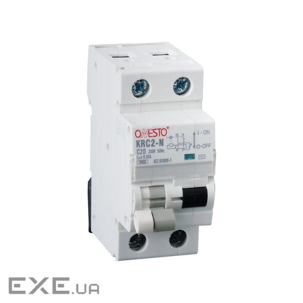 Диференціальний автоматичний вимикач ONESTO 1п+N, 25А, 30mA , тип AC, RCBO (KRC2-N)