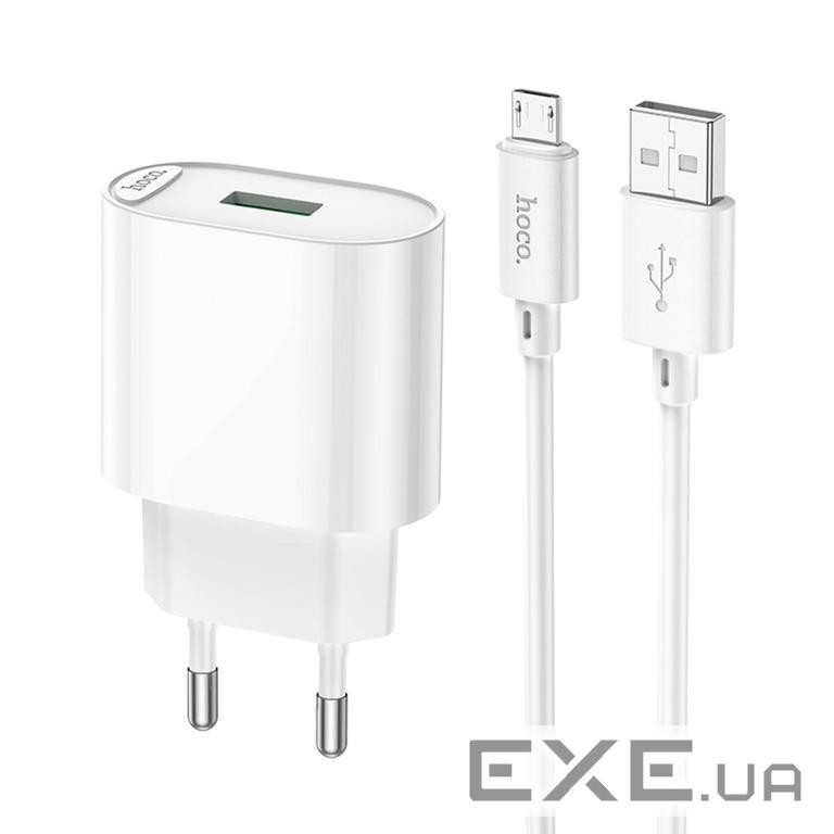 Зарядний пристрій HOCO C109A Fighter USB QC3.0 + cable Micro 5P White (6931474784827)