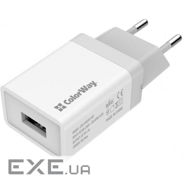 Зарядний пристрій ColorWay 1USB 1A (CW-CHS011-WT)