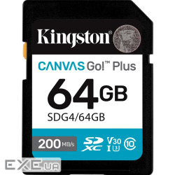 Карта пам"яті Kingston 64GB SDXC сlass 10 UHS-I U3 V30 Canvas Go Plus G4 (SDG4/64GB)