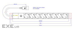 Блок PDU, 8 x SCHUKO, вилка IEC C14, кабель живлення 3м . CONTEG DP-RP-08-SCHUF-IEEC14